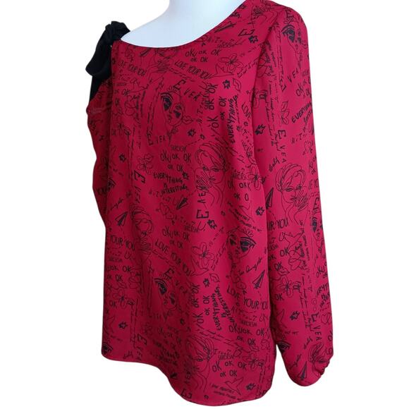 TORRID 2 Whimsical Blouse Top Plus 2X Bare Shoulder Tie Bow Red Black Going Out - Picture 3 of 11